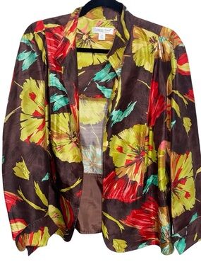 Coldwater Creek Jacket Womens Plus Size 2X  Floral 100% Silk Resort Lagenlook